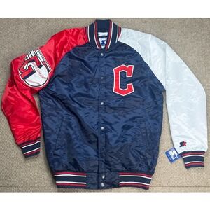 Starter G-III MLB Cleveland Guardians‎ Satin Bomber Embroidered Jacket Size L